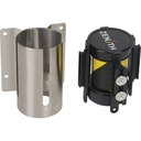 Barrière de foule à ruban rétractable magnétique, fixation murale, acier inoxydable ruban noir et jaune de 7'