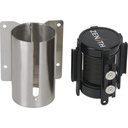 Barrière de foule à ruban rétractable magnétique, fixation murale, acier inoxydable ruban noir de 7'