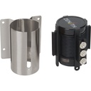 Barrière de foule à ruban rétractable magnétique, fixation murale, acier inoxydable ruban noir de 12'