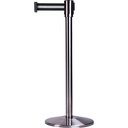Barrière de foule sur pied avec ruban rétractable acier inoxydable ruban noir/blanc de 7'