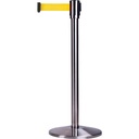 Barrière de foule sur pied avec ruban rétractable acier inoxydable ruban jaune de 12'
