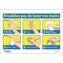 Enseigne "N'oubliez pas de laver vos mains" Plastique 10" x 7"