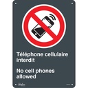 Enseigne «Téléphone cellulaire interdit /No Cell Phones» Plastique 10" x 14"