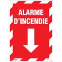 Enseigne avec flèche «Alarme D'Incendie» Plastique 10" x 14"