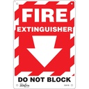 Enseigne avec flèche vers le bas «Fire Extinguisher Do Not Block» Aluminium 7" x 10"