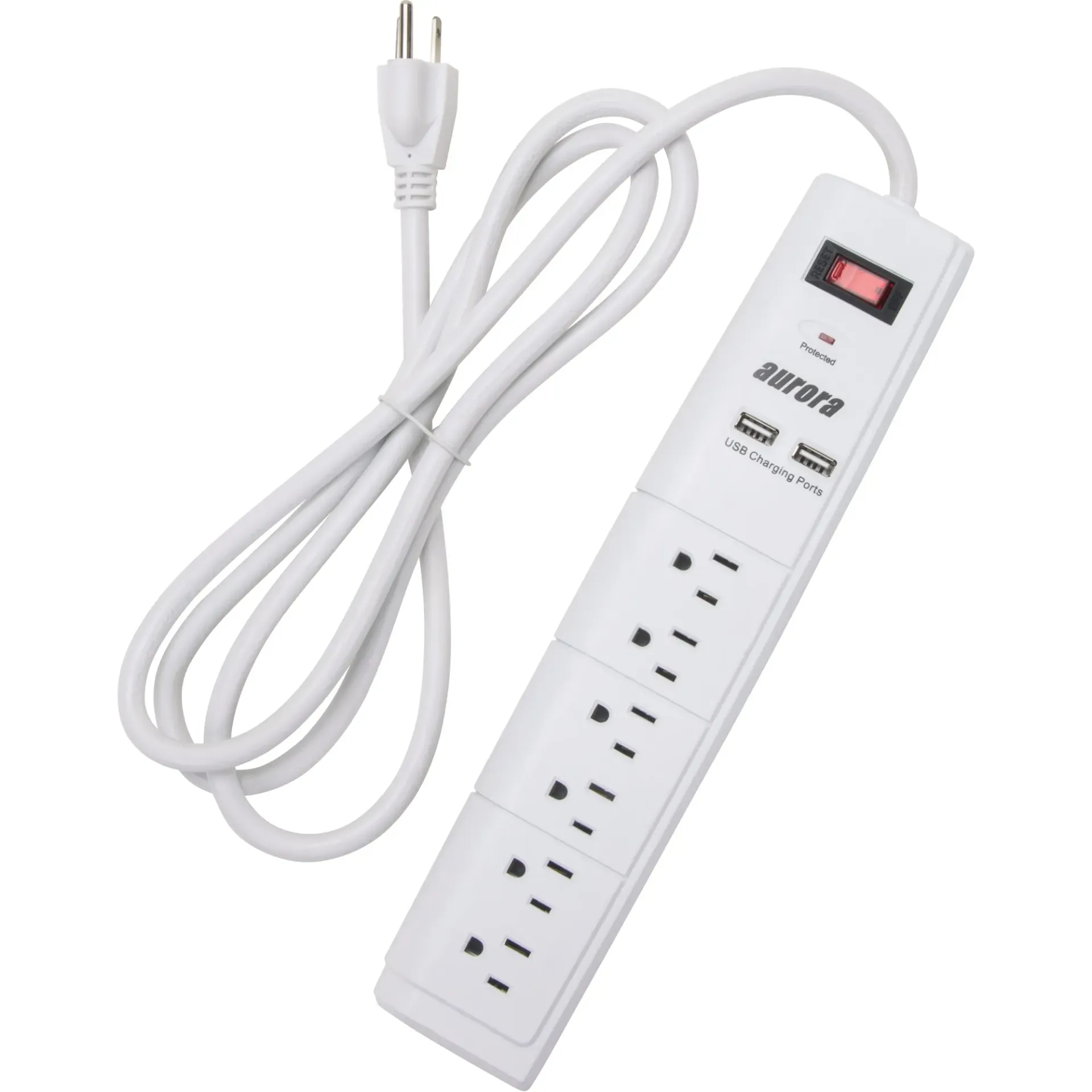 Limiteur de surtension 1200 joules 6 prises, 2 x USB, cordon de 6'